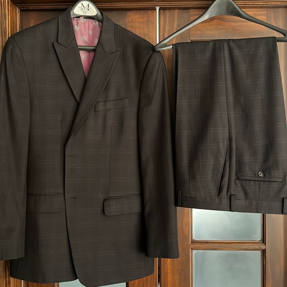 Mens window pane black suit